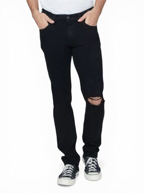 PAIGE Lennox Slim Fit Soft Denim Jeans in Black Shadow Destructed Size 38 x 34